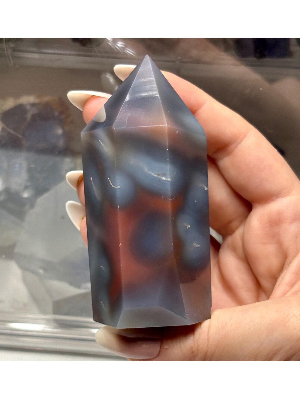 Swazi Agate Tower | Natural Blue, Red, and Lavender Banded Agate Point |